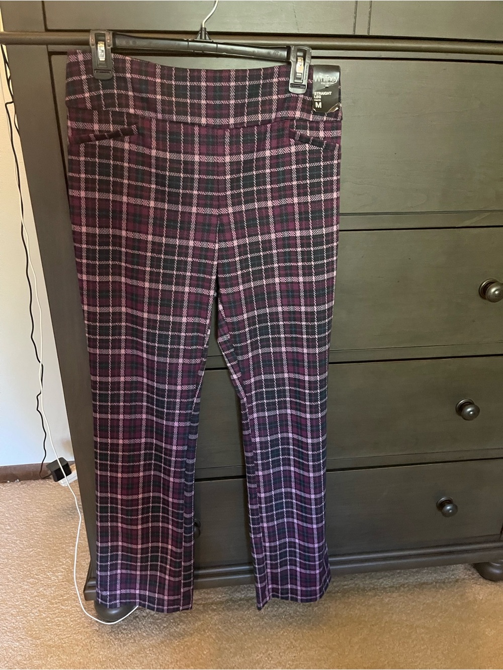 New York & Company Girls Purple Plaid Pull-On Knit Pants